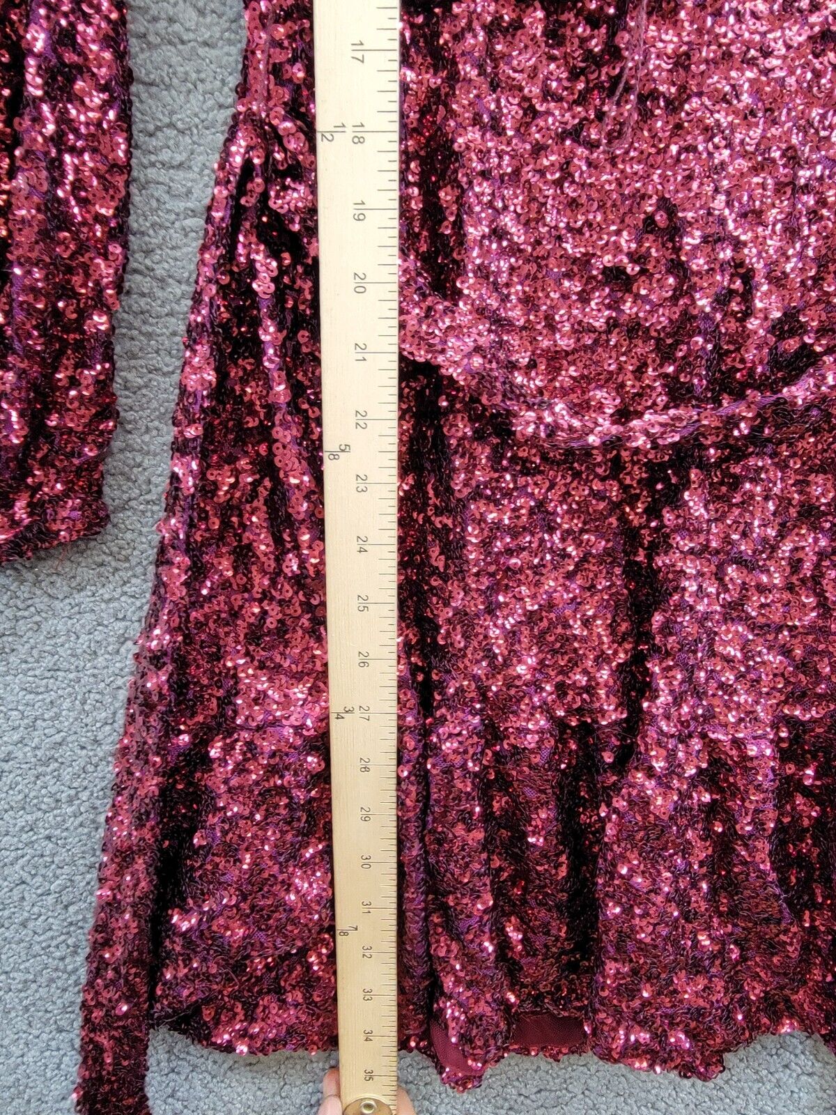 Betsy & Adam Sequin Belted Long-Sleeve Dress Women's 2 Plum V-Neck Snap Pullover - Picture 8 of 15