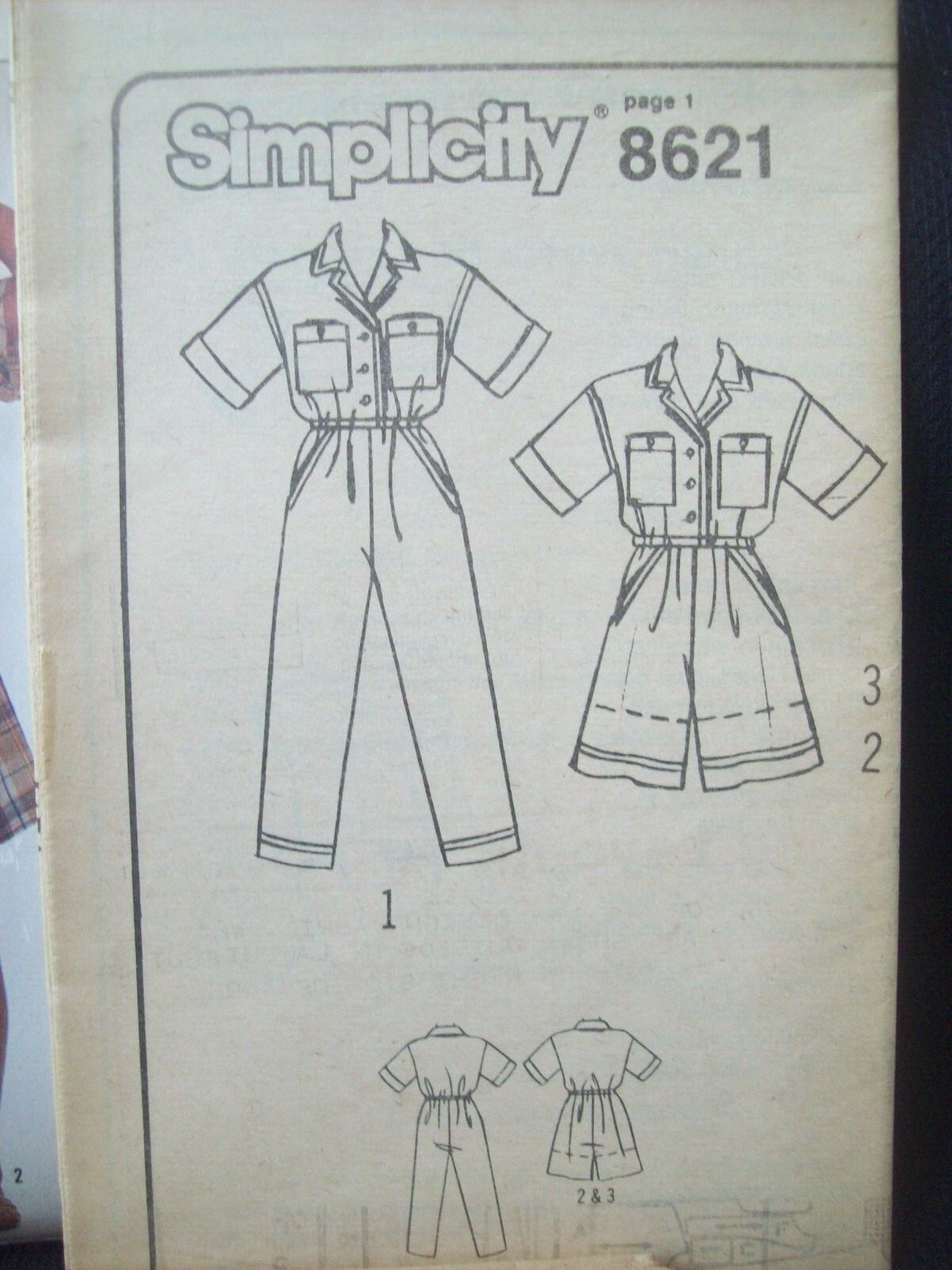 Vintage Simplicity Pattern 8621 Easy Sew Jumpsuits Size SM(Sizes 10-12) UCFF NOS