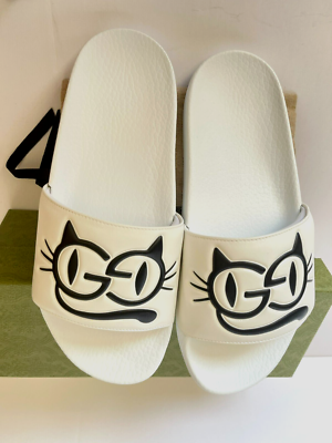 New Auth Gucci Pursuit Logo Leather Rubber Slide Sandals Women s Eur 40 US 10
