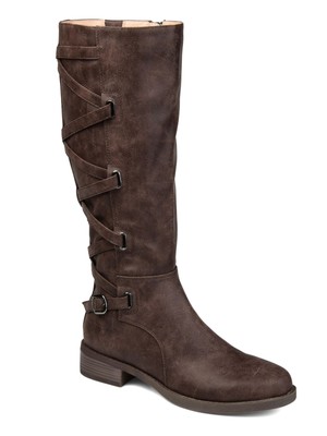 

JOURNEE COLLECTION Женские коричневые сапоги для верховой езды с широкой икрой Carly на блочном каблуке, Коричневый, CARLY-BOOT-XWC