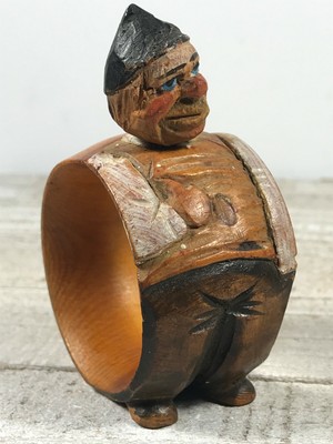 Lovely Wooden Hand-Carved Painted ANRI Italy Jolly Man Napkin Ring