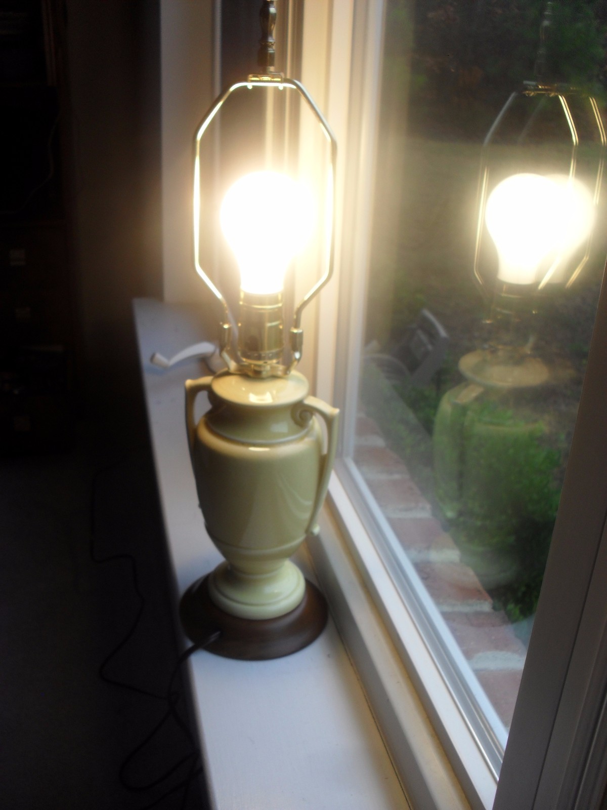 Art Pottery Two Handle Urn Lamp Yellow Glossy Glaze