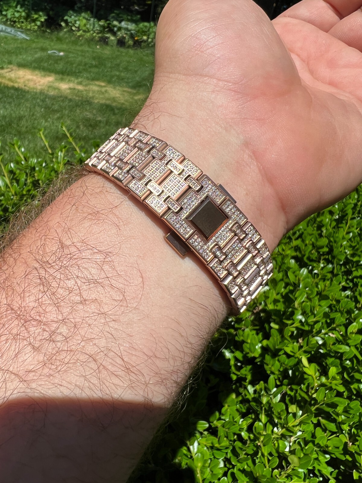 Pre-owned Hip Hop Real Moissanite Mens Skeleton Watch Iced Rose Gold Plated Pass Diamond Test