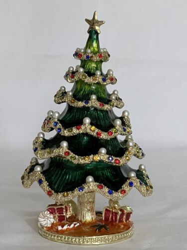 ::Jeweled Christmas Tree Trinket Box with  Ornaments Made with Swarovski Crystals
