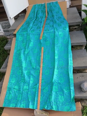 4 Panel 93x39 PEACOCK EDWARDIAN BLUE GREEN BROCADE FABRIC DRAPERY Design Textile