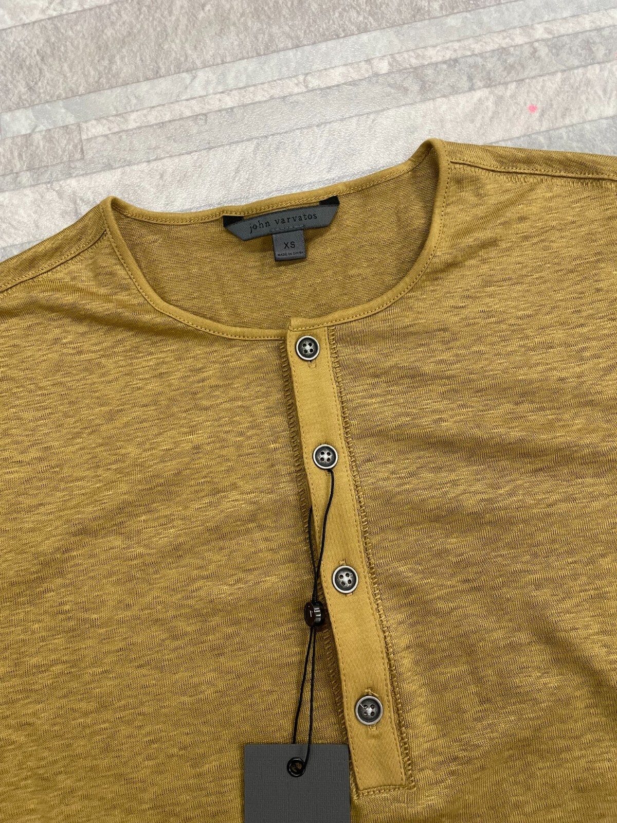 Pre-owned John Varvatos $298  Bleecker Linen Henley In Brown Sugar Size: M