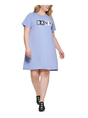 DKNY SPORT Женское голубое платье длиной до колена с короткими рукавами и логотипом Plus 2X