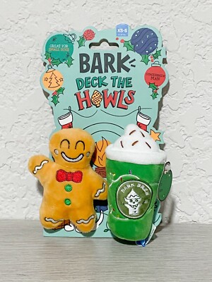 Bark Box Gingerbrew Man Deck The Howls Christmas Coffee Plush XS-S Dog Toy NWT