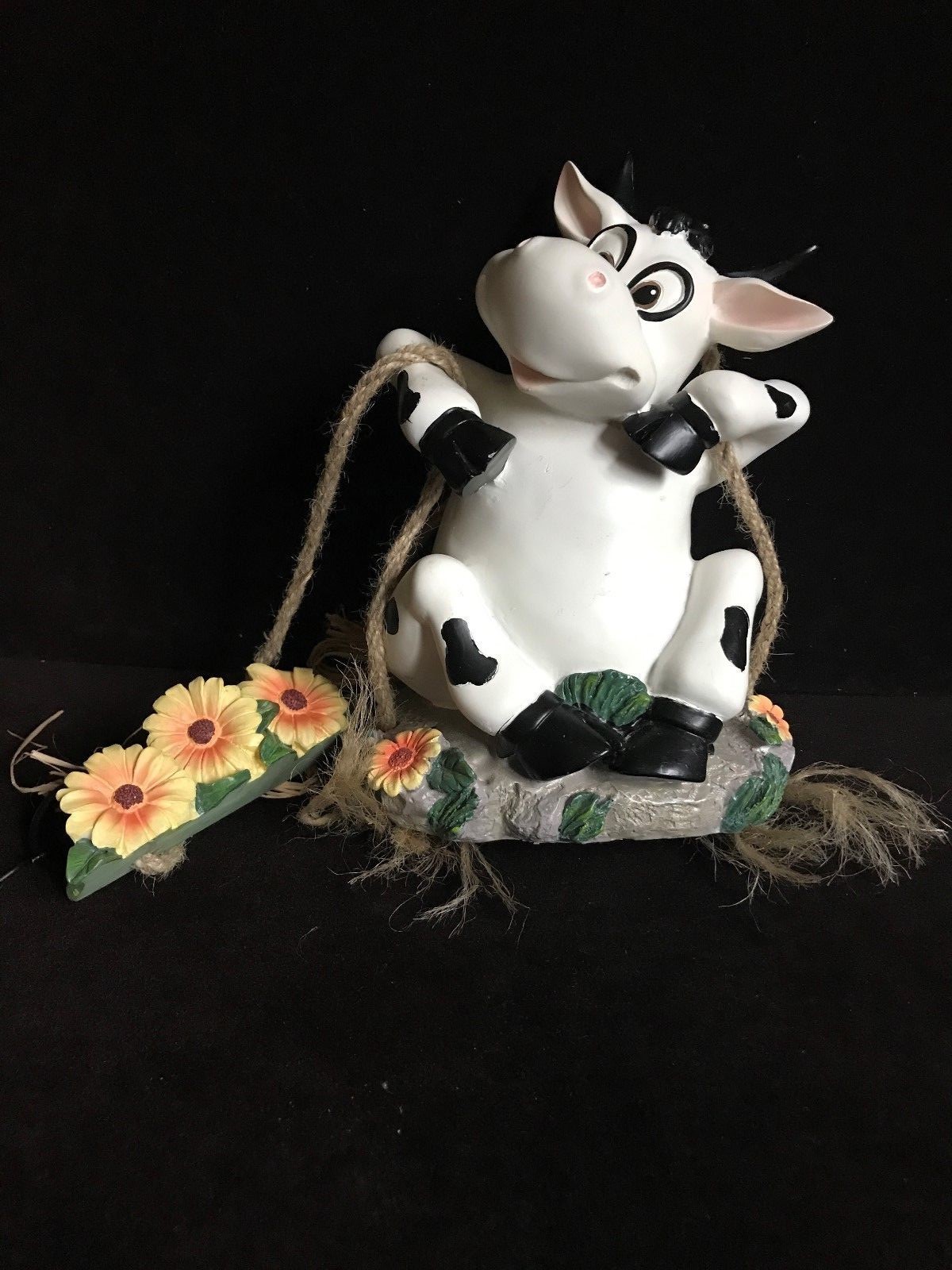 Hanging Swinging Happy Resin Cow~Rope Swing~ Very Cute!!