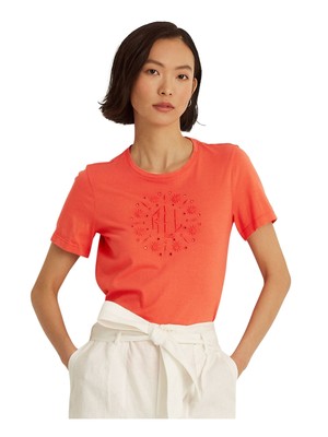 

RALPH LAUREN Женская оранжевая футболка с круглым вырезом с короткими рукавами, Оранжевый