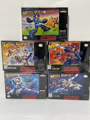 Complete SNES Mega Man Collection CIB: X X2 X3 7 Soccer Super Nintendo Reg Cards
