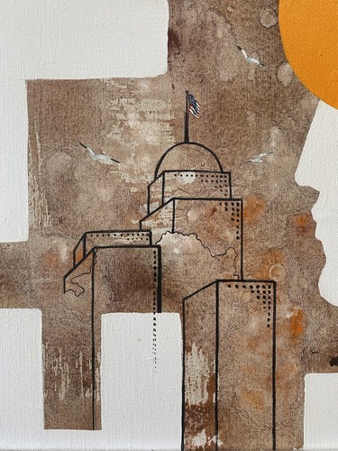 🔥 Vintage Modern Southwest Cowboy & Indian Cubist Oil Painting, ROTHWELL 1970s