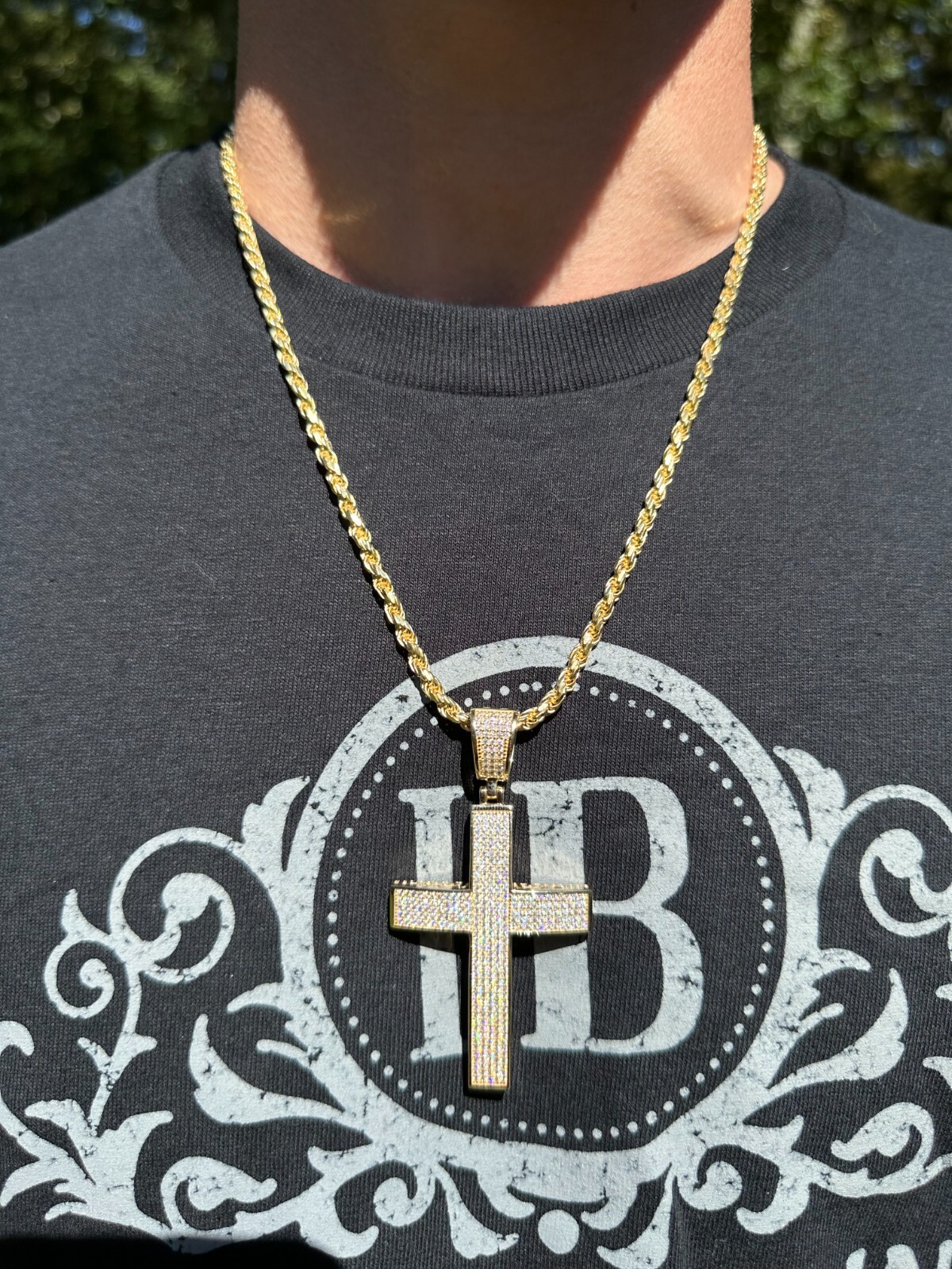 Pre-owned Hip Hop Solid 10k Yellow Gold 3ct Vvs Moissanite Cross Pendant Necklace 19g Mens Large In White