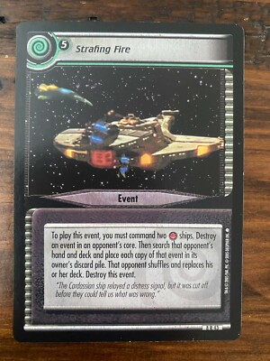 Star Trek CCG 2E To Boldly Go STRAFING FIRE Rare Card NEVER PLAYED