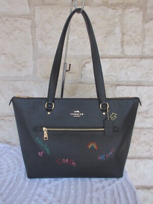 NEW Coach Black Gallery Tote + Wallet +Dust bag or Tote Option Embroidered Diary