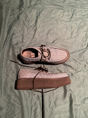 New TUK Creeper Platform Shoe - Blue and White Polka Dot Men 6 Women 7.5 EU 39