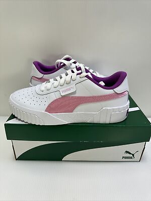 Puma Cali Size 6.5J Chase Low Top logo Lace Up Sneakers White Pink Purple Shoes