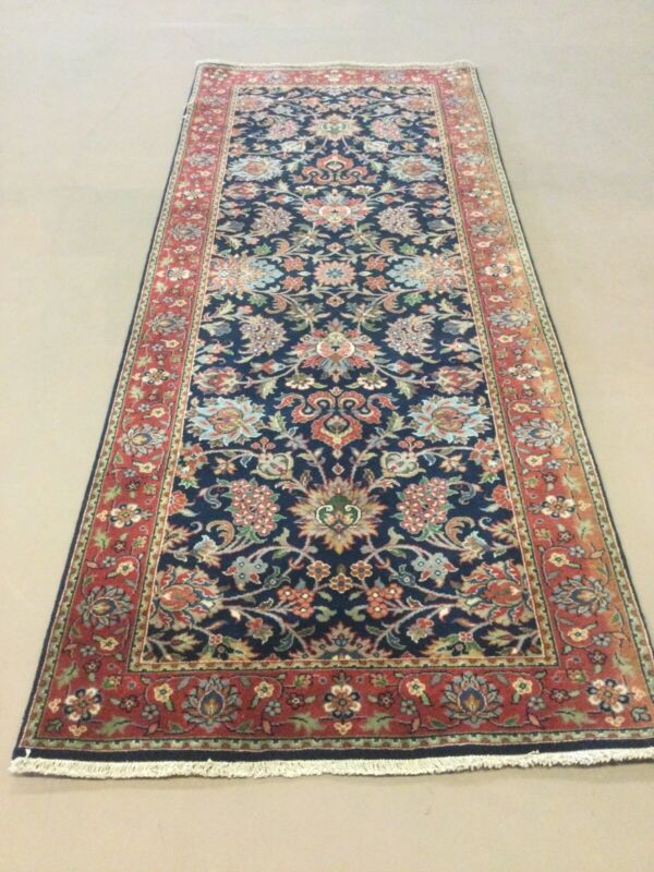 3’.1” X 7’.6” Blue Rust Traditional Hand Knotted Oriental Rug Short Runner