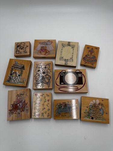 Lot Of Vintage Wooden Stamps 11 Total Medium Camera 