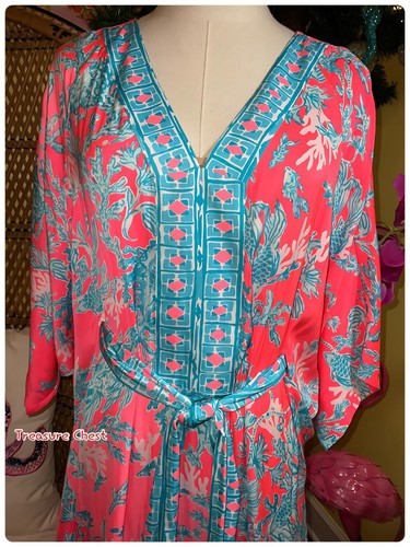 Pre-owned Lilly Pulitzer Carmynn Maxi Caftan Coral Spritz Shelly Bay Size Xs,s,m ? In Multicolor