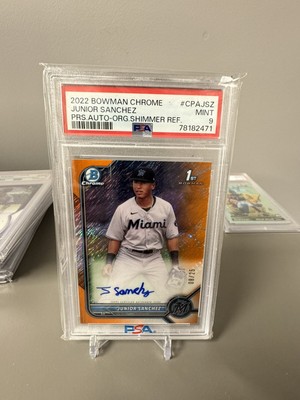 2022 Bowman Chrome 1st Orange Shimmer Junior Sanchez Auto /25 PSA 9