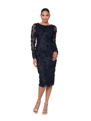 XSCAPE Womens Black Lined Long Sleeve Boat Neck Midi Evening Sheath Dress 4