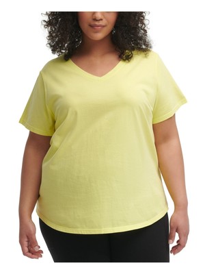 

CALVIN KLEIN Женская желтая футболка с короткими рукавами и V-образным вырезом Plus, Желтый