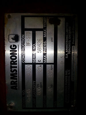 Armstrong 4030 HVAC Pump 40 HP 800 U.S. GPM