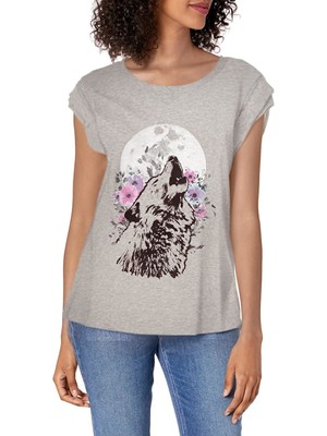 

FRAYED JEANS Женская серая футболка с короткими рукавами и круглым вырезом с текстурированным рисунком, Серый