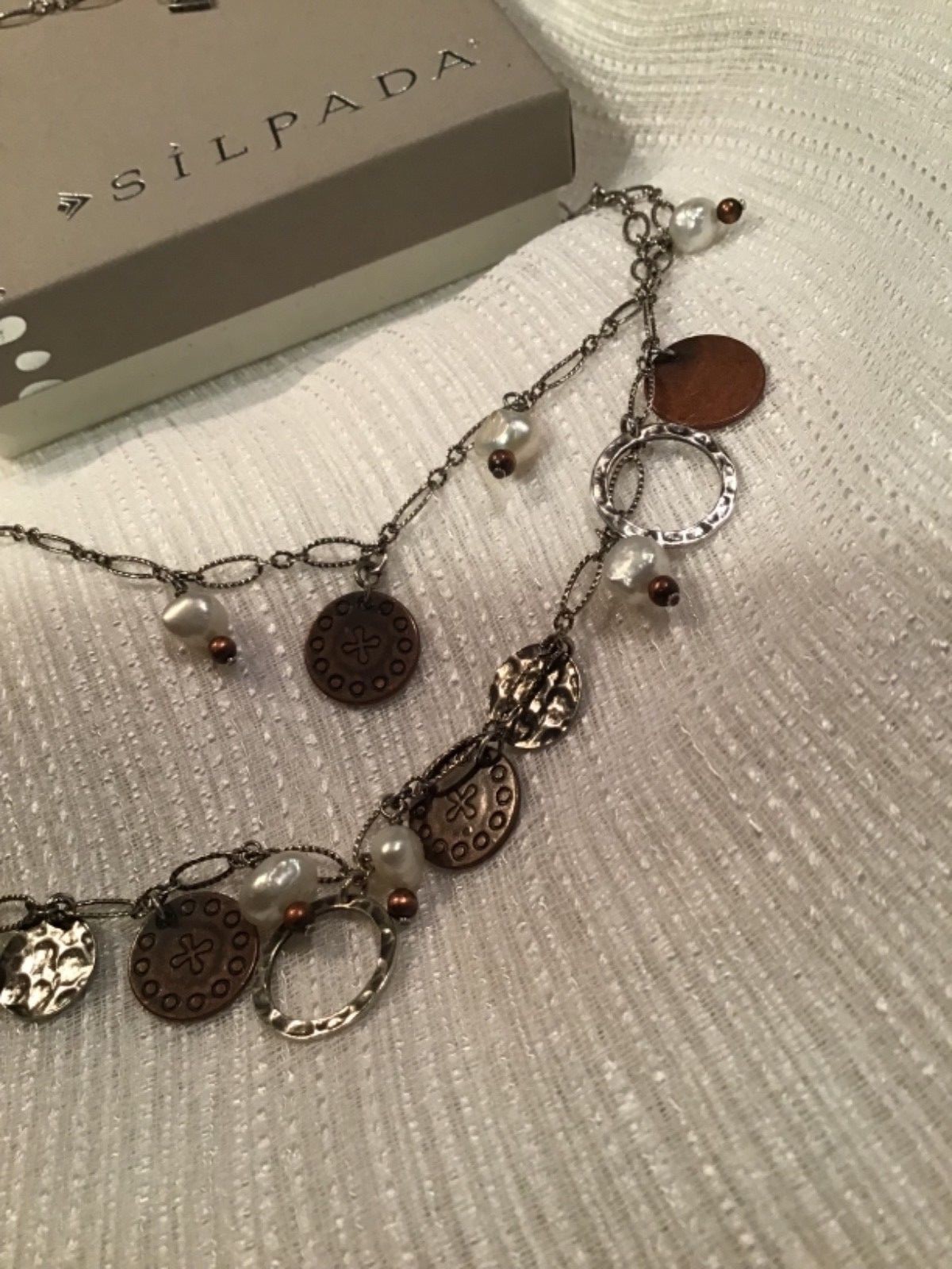 Silpada 925 Sterling silver freshwater pearl coin necklace 16-18” N1567