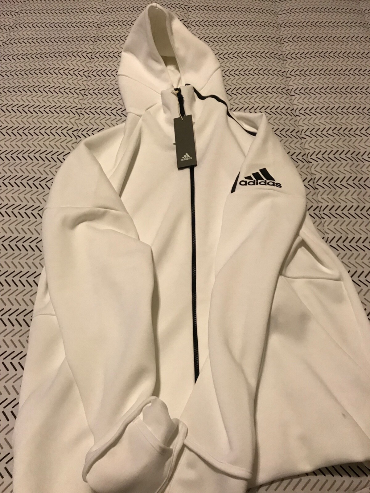 adidas Mens Pure White Full Zip Tech Fit Hoodie Jacket Sz XL