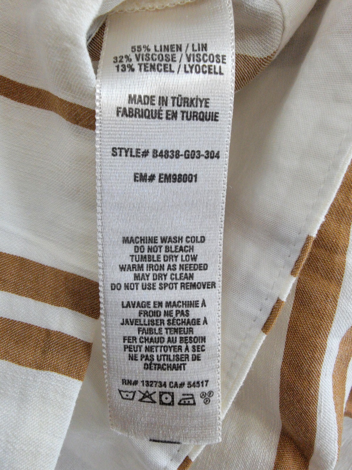 Bella Dahl Boxy Button Back Top Women's L Redwood Stripe Linen Blend Crew Neck - Picture 13 of 15
