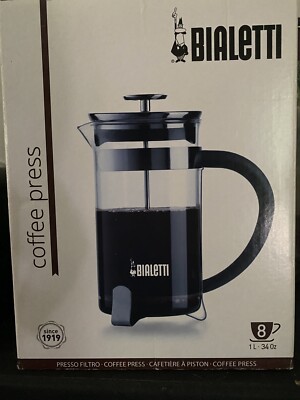 Bialetti 8 Cup Coffee Press NIB Black, 34 Oz Capacity Home Brewed Coffee