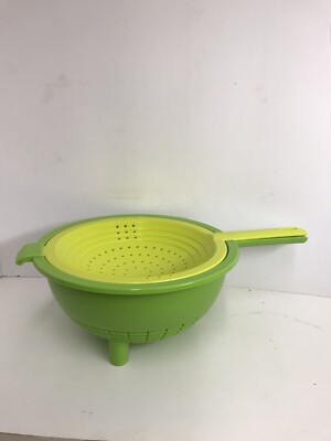 Tupperware #2149 Double Colander Strainer 2 Quart Green And Yellow NEW