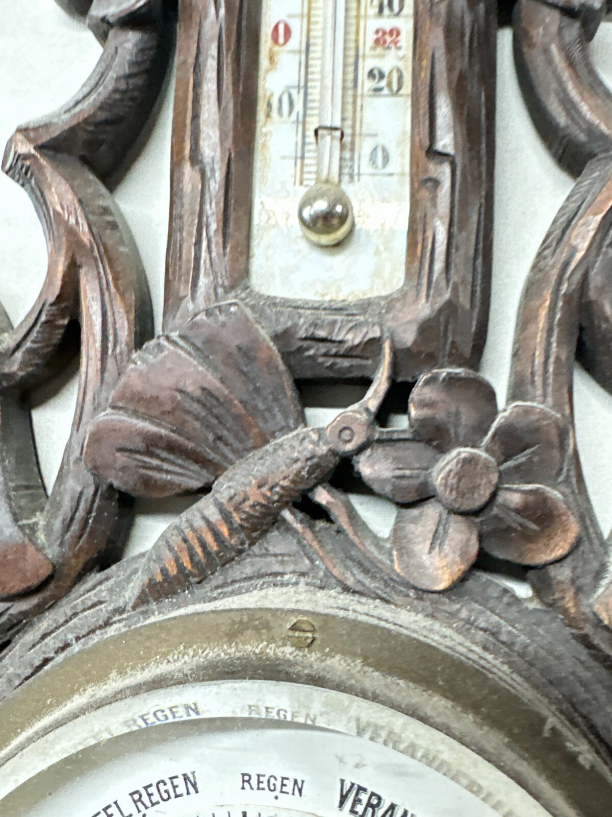 antique black forest barometer carved birds p.m  tamson ornate