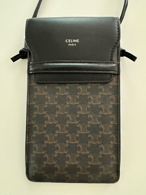 Celine PHONE POUCH WITH FLAP IN TRIOMPHE CANVAS AND LAMBSKIN