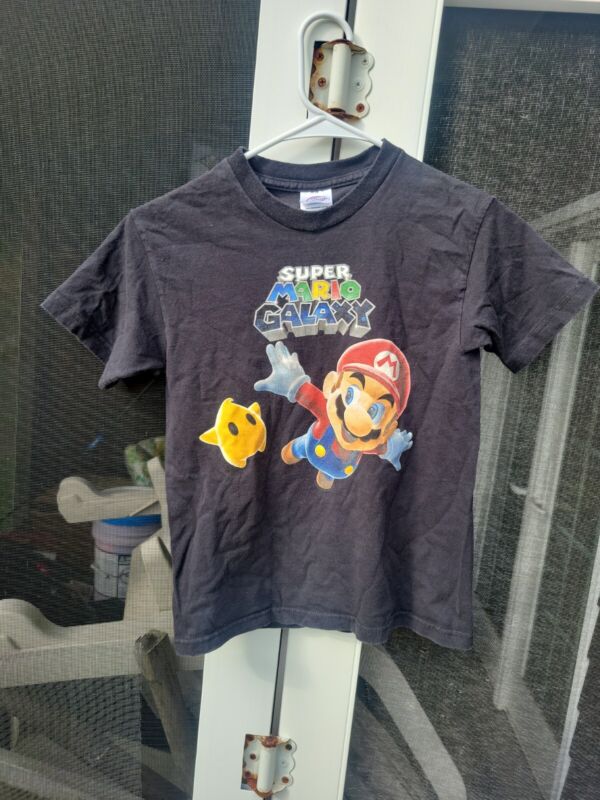 2008 Nintendo Vintage Super Mario Galaxy Promo Shirt Black Youth Kids MEDIUM 