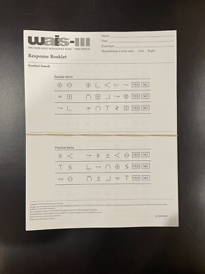 WAIS III Wechsler Adult Intelligence Scale Response Booklet 25 Pack
