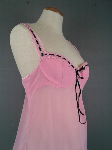 Ladies junior size pink sheer nylon teddy trimmed in black size 36B