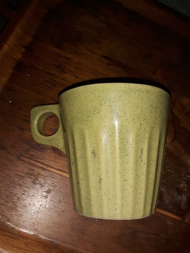 Vintage Hull Oven Proof USA Coffee Chunky Mug Pottery Green Speckled Ribbed