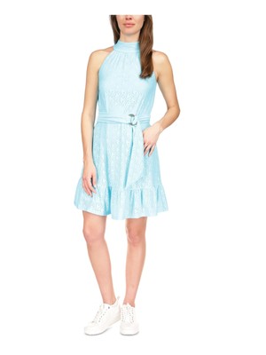 Женское короткое платье MICHAEL MICHAEL KORS бирюзового цвета с поясом сзади и подкладкой по низу L