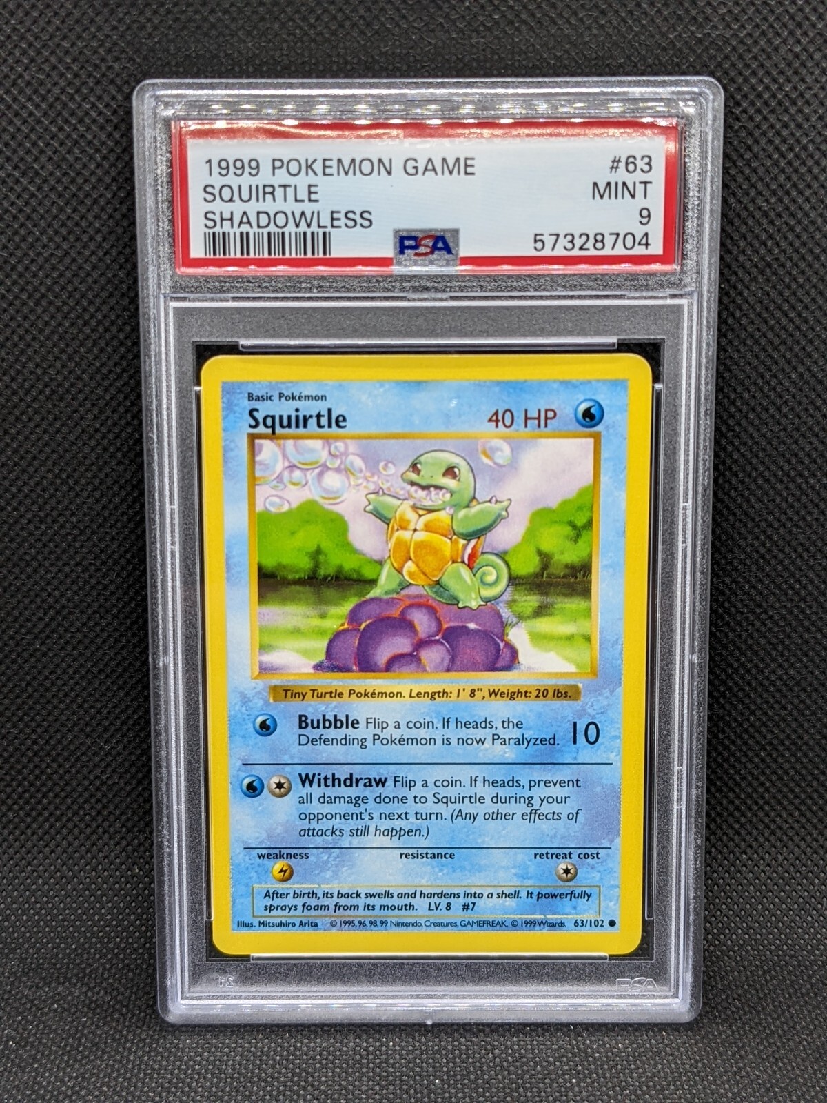 ゼニガメ 英語版 Shadowless Squirtle PSA9 PSA 9 SQUIRTLE 63/102 Shadowless Base Set Common 1999