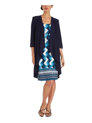 

R-M RICHARDS Женская темно-синяя эластичная вечерняя куртка с рукавами 3/4 Petites, Navy, 7997P