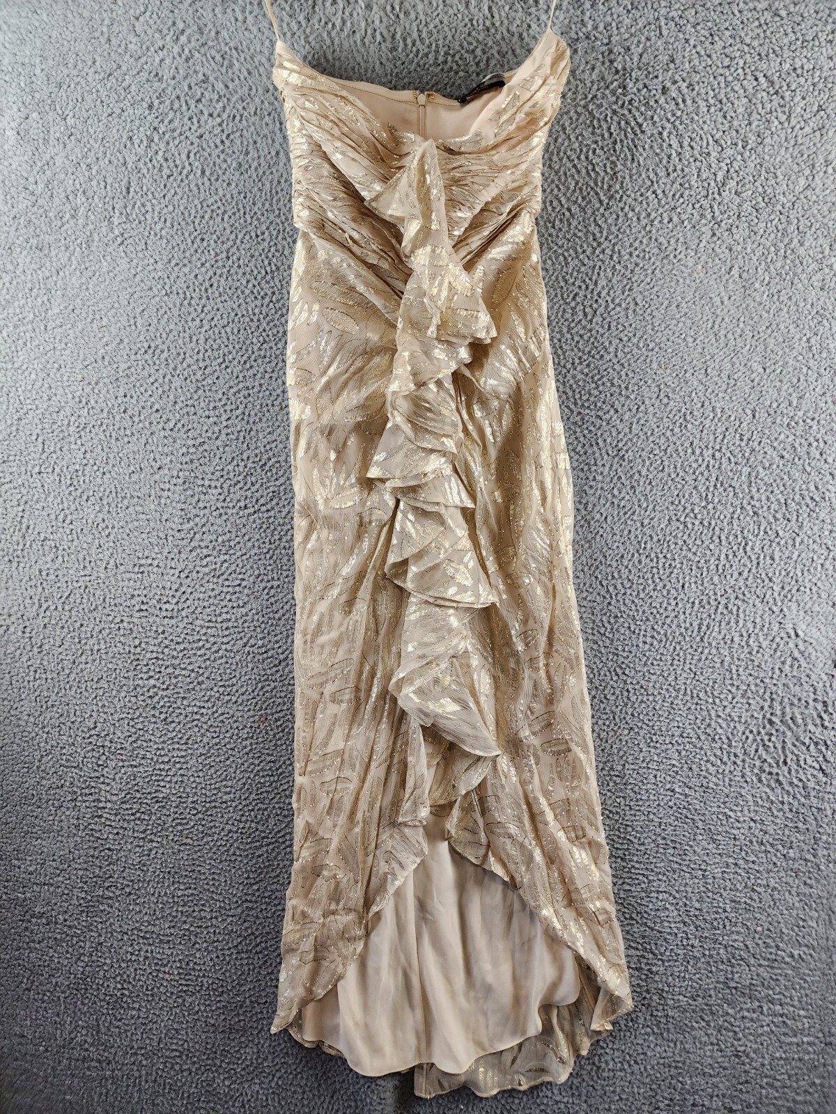 Ramy Brook Goldie Strapless Metallic Silk-Blend Dress Womens 4 Gold Ruffle Front - Picture 2 of 16