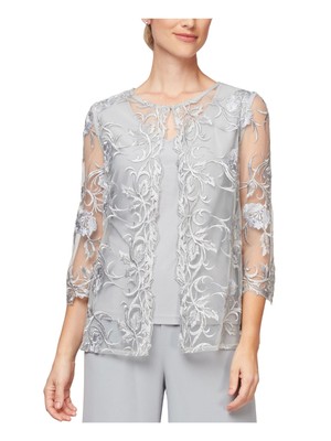 

ALEX EVENINGS Женский серый многослойный топ с иллюзией и рукавами 3/4 на подкладке Petites