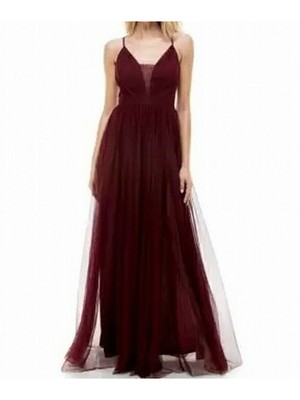 

EMERALD SUNDAE Женское темно-бордовое платье из тюля на тонких бретельках для подростков, Maroon