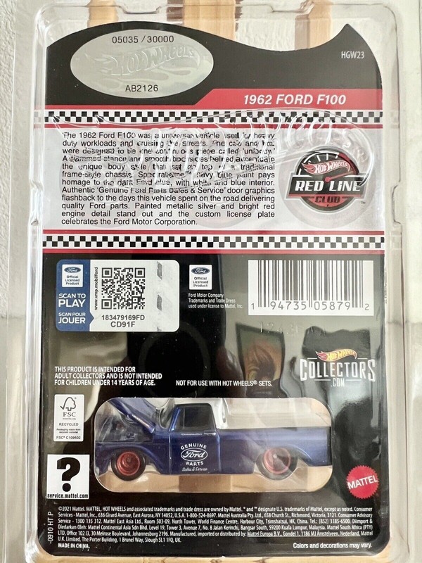 2022 Hot Wheels RLC HWC 1962 Ford F100 Blue Exclusive Limited