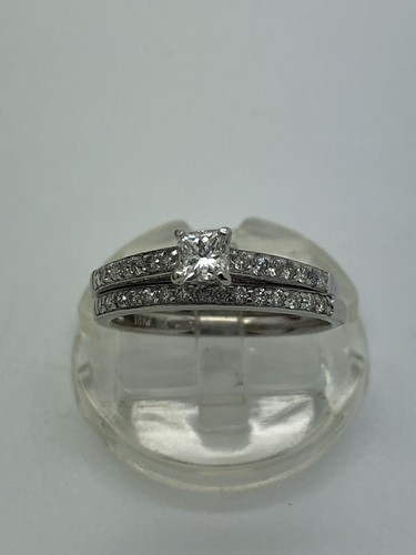 18K White Gold Princess Cut Diamond Engagement Wedding Ring Bridal Set Size 7