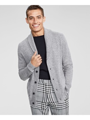 

CLUBROOM Мужской роскошный серый кашемировый кардиган на пуговицах с V-образным вырезом, свитер