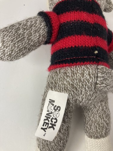 Dan Dee Sock Monkey Plush Heart Red Black Stripe Shirt 9" 2016  Toy Gray Body